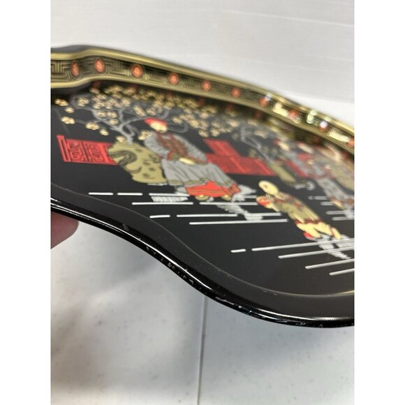 Vintage Asian Tin Serving Tray Made in England Chinese Emperor Throne Oriental - Picture 10 of 16